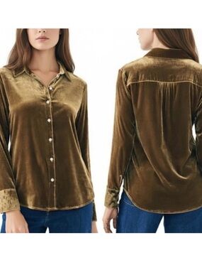 Faherty Genevieve Velvet Long Sleeve Shirt  Button Front Size Large